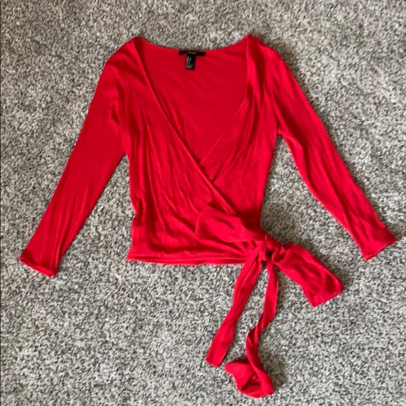 Forever 21 Tops - Forever 21 Red Surplice Tie Top